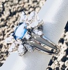 Vintage 14k Solid White Gold Diamond Cluster 1 6ctw Blue Sapphire Cocktail Ring