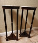 Pair Of Matching Marble Top Pedestal Plant Stands