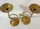 Pair Of Vintage Brass Horn Candlestick Holder - 10  Height