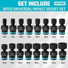 3 8  Drive Impact Swivel Socket Set  16 Pieces Shallow Universal Impact Socket S