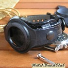 Leather Watch Strap 21mm Black Wrist Watch Bund Band Cuff Bracelet Two Covers