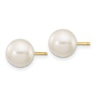 10k Yellow Gold 7-8mm White Round Freshwater Cultured Pearl Ball Stud Earrings