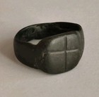Rare Ancient Byzantine Bronze Ring Depicting A Cross  1300-1400 Ad