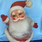 Vtg 12    Waving Dancing Flocked Felt Santa Claus Figure On Stand