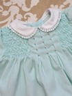 Vintage 80s Polly Flinders Smocked Mint Baby Toddler Dress 24 M Rosettes Lace