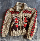 Vintage Hand Knitted Wool Cowichan Zipup Sweater Cardigan Jacket Kids Puppy 1956