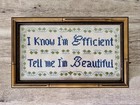 Vintage    70s Handmade Cross-stitch Funny Quote Saying In Wooden Frame 12 5x7 75