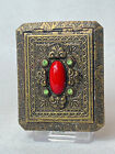 Embossed Metal Compact Rhinestone   Cabochon Adorned Mirrored Powder Box