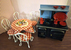 Vintage Dollhouse Miniature Stove And Parlor Table Lot 1 12 Scale - Baking Time 