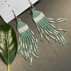 Mint Green Glass Microbead  Earrings Y2k Vintage Hand-woven Dangle Duster 3 5 
