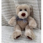 First   Main Newton Teddy Bear Plush Tan 11  Stuffed Animal Blue Bow Kids Lovey