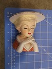 Vintage 1950 s Lady Head Vase Planter W Hat Pearls Earrings Ceramic Glamour