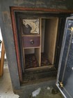 Antique Metal Safe W  Inner Hinged Door  Interior Compartments  Floral Panel