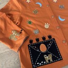 Onque Casuals Womens Orange Halloween Cat Embroidered Button Cardigan L