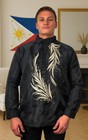 Black Feather Embroidered Long Sleeve Organza Barong Tagalog Order Us Size