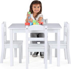 Humble Crew White Kids Table And 4 Chairs Set Solid Wood Stain Resistant New 