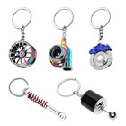 5 Pcs Car Parts Model Key Chain  Creative Turbo Wheel Rim Keyring Blue   black
