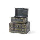 Wooden Treasure Chests - Set Of 2  Antique Storage Trunks  Decorative Wood St   