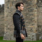 Men   s Black Quilted Gambeson Jacket     Medieval Padded Armor With Leather Buckles