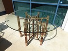 Vintage Mcguire Organic Modern Bamboo Rattan Round Dining Table W Leather Straps