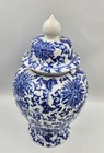Chinese Floral Blue   White Ginger Jar  Vintage Porcelain 12 25  Tall 