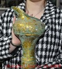 13 6 china Ancient Dynasty Bronze Ware Gilt Phoenix Bird Wine Vessel Statue Pot