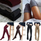 2 Pairs Women Long Socks Warm Over Knee High Wool Knitted Thick Stockings Thigh