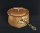 Vintage Copper Solid Brass Handle Sauce Pan Pot With Lid 2 5 Qt Made In Portugal
