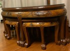 Rare  Beautiful  Japanese Antique Wood Carved Tea Oval Table With 6 Stools