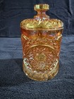 Vintage Amberina Carnival Glass Sunburst Jar 8  X 4 75  X 4 75  Excellent Cond