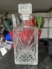 Vintage Cut Glass Decanter Square Crystal Style Bottle W  Stopper 9    Tall Heavy 