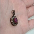 Vintage Antique Sterling Silver Oval Ruby Crystal Pendant