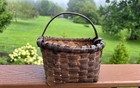 Antique American Handmade Small Basket 19thc Splint Dark Patina 8   