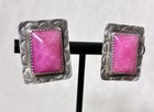 Vintage Navajo Sterling Silver Pink Stone Stud Earrings Signed Nb Handmade