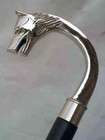 Vintage Brass Silver Wolf Head Handle Victorian Wooden Walking Stick Cane Gift