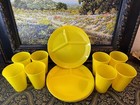 Vintage Packerware Plastic Picnic Camping Compartment Plates Cups Set Of 16