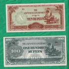 Ww-ii Burma Rupee High Grade Bills - 5 Lot Different Jim Japanese Invasion Money