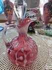 Hobbs  Seaweed Cruet Cranberry Opalescent With Stopper