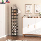 10 Tier Tall Narrow Shoe Rack Metal Storage Organizer Space Saving