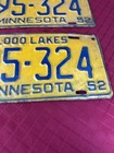 Minnesota License Plate 1952 Matching Pair Mn    52 Blue Yellow  Orange