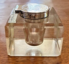 Antique Hallmarked English Sterling Silver Lidded Victorian Glass Inkwell