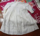 Antique Vintage Embroidered Sheer Cotton Baby Dress Gown Lace Cuff Pintuck Doll