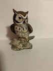 Brown And White Owl On Tree Stump  Figurine 5 1 2  Tall  uct 