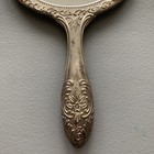 Vintage Hand-held Vanity Mirror - Raised Floral Design - Silver Plated        