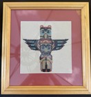 Framed Wall Art Native American Totem Pole Embroidered Sitka Alaska Vtg 16 5 