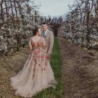 3d Floral Lace Evening Dresses A-line Sweetheart V-neck Strapless Prom Gowns