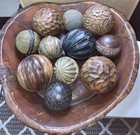 Vint Mixed Media Decorative Orbs With Hand Carved Dough Bowl - 11 Pc Filler Set
