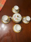 Very Rare Limoges Hand Painted Floral Square Tea Pot Set Of 4 Cups Artist Signed