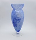 Vintage Blue Speckled Art Glass Vase Cased White Hand Blown Polished Base 8 