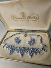 Vintage Ice Blue Rhinestone Necklace With Matching Earrings